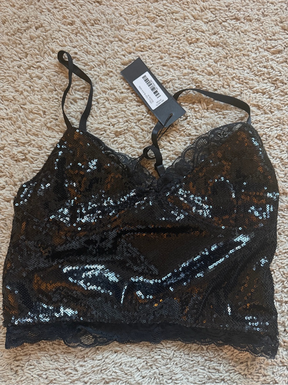 Motel Rocks Black Sequin Lace Tank top